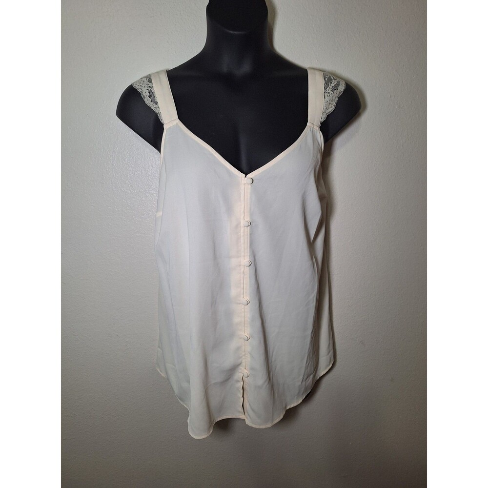 Torrid Studio Lace Trim Button Front Tank Beige 1X 14-16 NWT